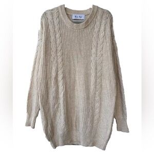Liny Xin Sweater Womens Large Ivory Merino Wool Blend Cable Knit Long Pullover L